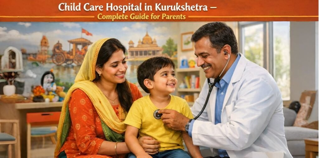 Doctor examining a child with mother in a friendly pediatric clinic setting showcasing the Best Child Care Hospital in Kurukshetra with caring environment
